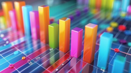 A colorful bar chart showing sales performance over quarters, with ascending bars and percentage values.