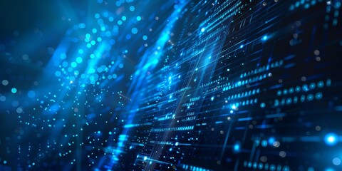 Naklejka premium Blue glowing digital background with squares and dots.