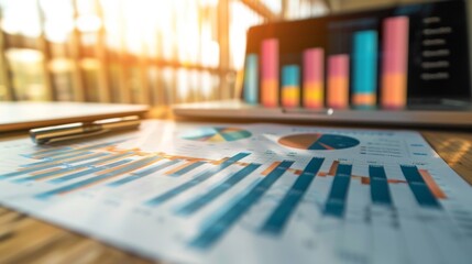 A financial report showcasing revenue growth through bar charts, highlighting quarterly earnings and projections.
