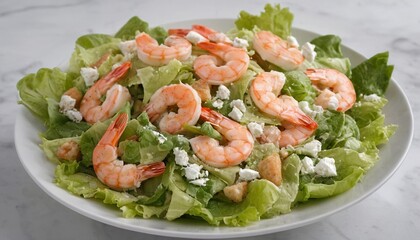 Tempting Shrimp Caesar Salad on Elegant Marble Table: A Culinary Delight