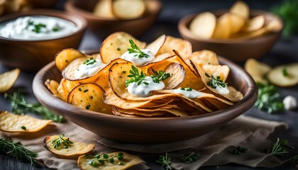 Homemade Potato Chips with Yogurt and Herbs Flavour.
