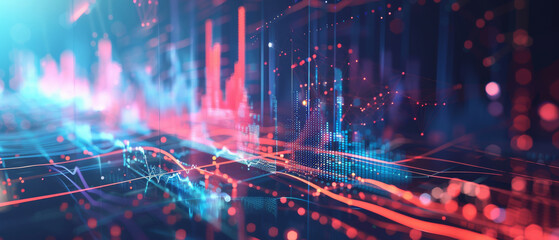 Dynamic blue and red lines and dots form an abstract digital network, symbolizing connection, data, and modern technology.