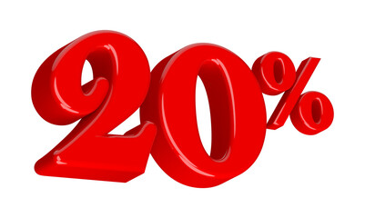 20 Percent Red Number 3D