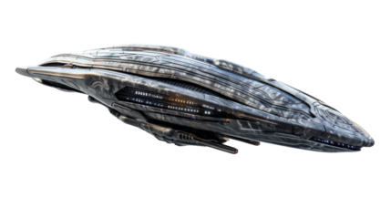 Spaceship, alien ship flying on white background