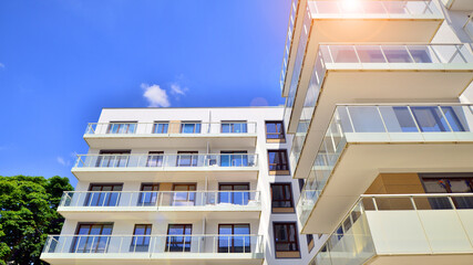 Obraz premium European residential architecture. Modern house facade exterior. New contemporary residential construction architecture background. 