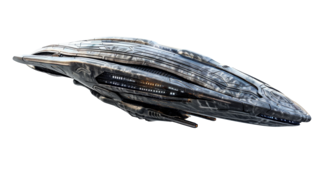 Spaceship, alien ship flying on white background