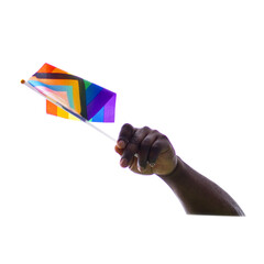 PNG without background a man's hand holds a rainbow LGBT flag
