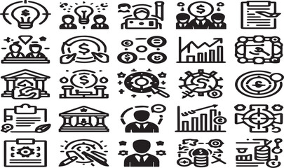 Print Modern Thin Line Management Icons Vector Set. Editable Icons for Business Goals, Principles & Functions