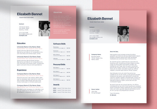 Classy Resume Layout with Pink Accents