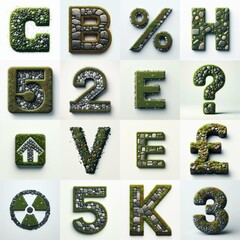 Naklejka premium Grass and Gray raw stone bricks tiling Lettering Typeface. AI generated illustration