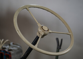 Dashboard and steering wheel of old-timer car