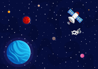 Space cartoon background. Cute design for landing
