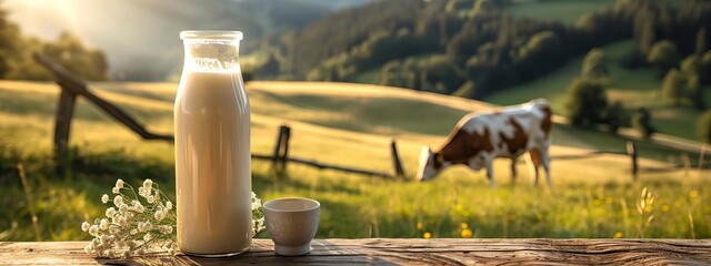 A cup of milk. selective focus. Generative AI,