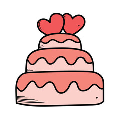 Hand drawn cartoon wedding cake on white background.