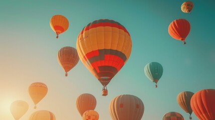 Naklejka premium Colorful Air Balloon Festival with Numerous Vibrant Balloons Soaring in the Vast Sky