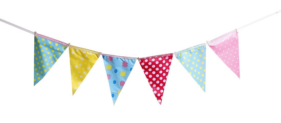 Obraz premium Colorful Party Flags, Pennant Flags for Parties, Birthday decor, isolated festive flags