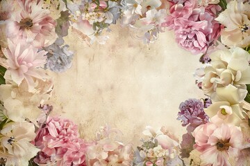 Vintage floral border with fresh spring flowers