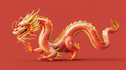 Obraz premium I imagine an image of a Chinese dragon statue intricately carved on a wall, symbolizing the rich culture and ancient traditions of China on isolate red background