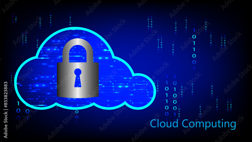 Poster cloud computing technology with key security concept online on cloud protection