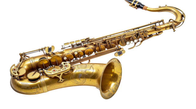 Saxophone instrument on white background 