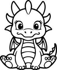 A delightful monochrome drawing of a dragon, perfect for a children's coloring book.