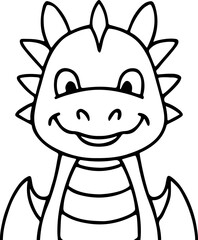 A delightful monochrome drawing of a dragon, perfect for a children's coloring book.