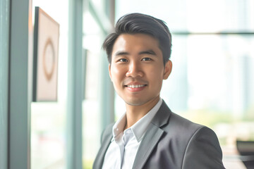 Portrait of asian smiling businessman indoor