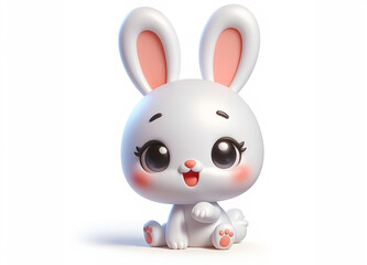 Cartoon white rabbit with big eyes and pink nose