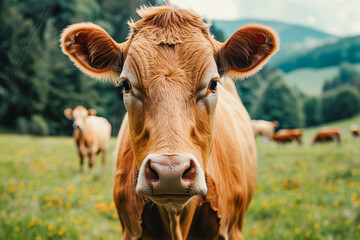 Portrait of a Cow in a pasture
