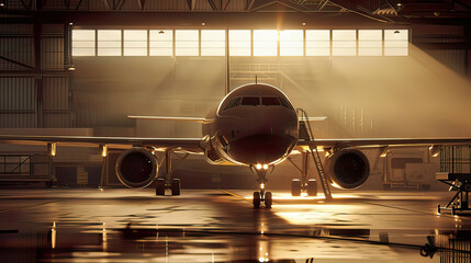 Detailed portrayal: Aircraft undergoing preparation for overhaul in hangar meticulous setup realistic .