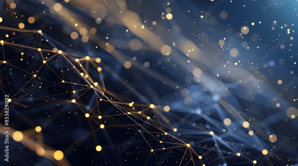 Poster glowing cosmic network particles flowing through digital space