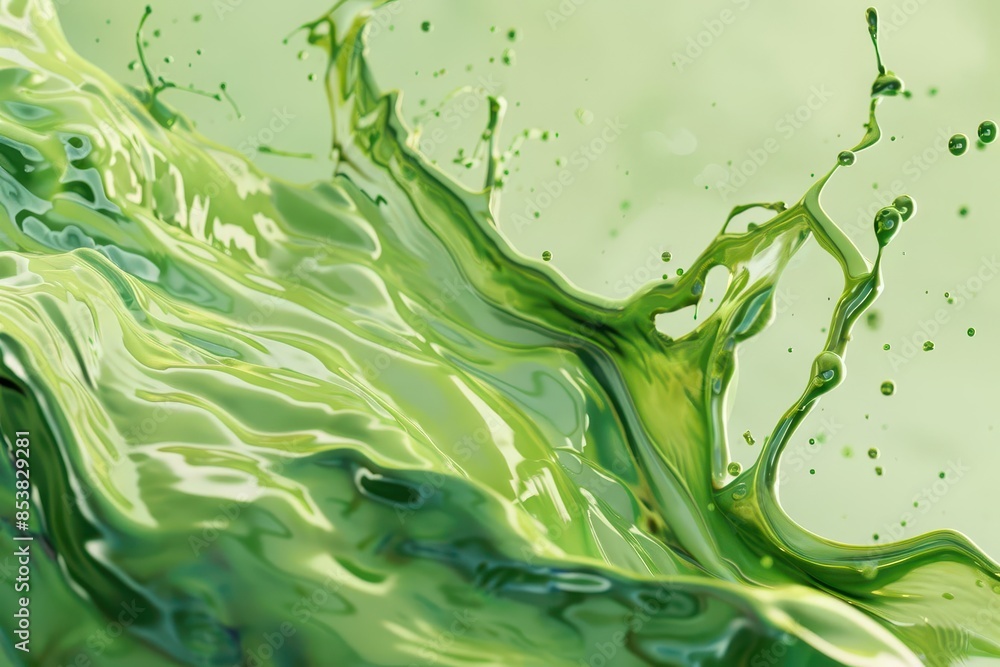 Wall mural abstract green liquid splashing creating dynamic 3d texture aigenerated background illustration - Wall murals
