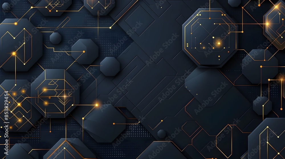 Aufkleber futuristic techno digital abstract backdrop with glowing geometric shapes and circuits