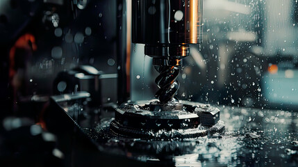 Detailed portrayal: Industrial metalworking cutting process milling cutter in action realistic machinery .