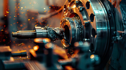 Detailed portrayal: Industrial metalworking cutting process milling cutter in action realistic machinery .