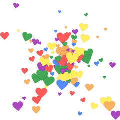 Rainbow colored scattered hearts. LGBT valentine