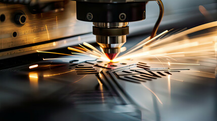 Hyper-realistic close-up image of laser cutting metal vivid sparks and bright laser beam intricate details of the cutting process  intense and precise illumination modern