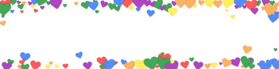 Rainbow colored scattered hearts. LGBT valentine