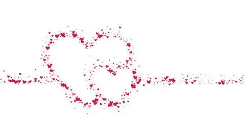 Red hearts scattered on white background.