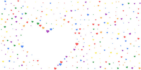 Rainbow colored scattered hearts. LGBT valentine