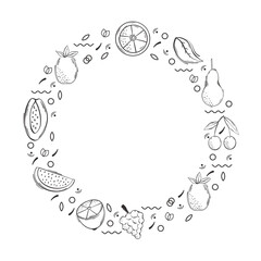 Vector drawing. Hand drawn template. Vintage engraved sketch. Organic Fruit. Healthy eating concept, sticker, banner, card