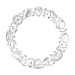Vector drawing. Hand drawn template. Vintage engraved sketch. Organic Fruit. Healthy eating concept, sticker, banner, card