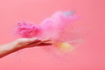 Person gripping pink powder cloud