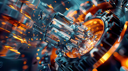 Hyper-realistic image: Industrial metalworking cutting process by milling cutter .