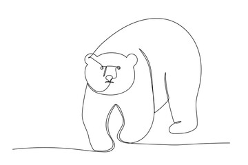 One line white polar bear, sketch. Outline monochrome vector illustration of forest animal.