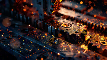 Hyper-realistic image: Industrial metalworking cutting process by milling cutter .