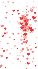 Red hearts scattered on white background.