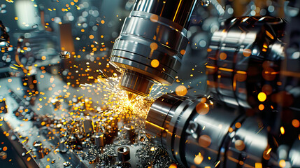 Hyper-realistic image of a CNC milling machine in a metalworking process detailed bright sparks  modern  vivid and