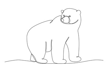 One line bear, sketch. Outline monochrome vector illustration of forest animal isolated on white background