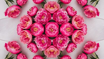 Pink peony flowers as floral art background botanical flatlay